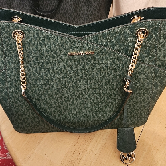 Michael Kors Dark Green Tote with Gold Accents - Picture 1 of 1